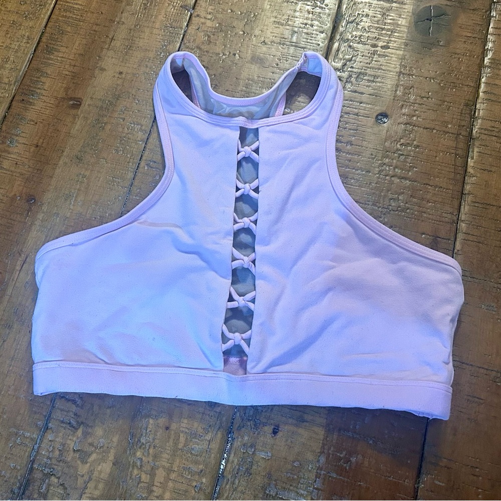 Lorna Jane Pink Lace-Up Sports Bra